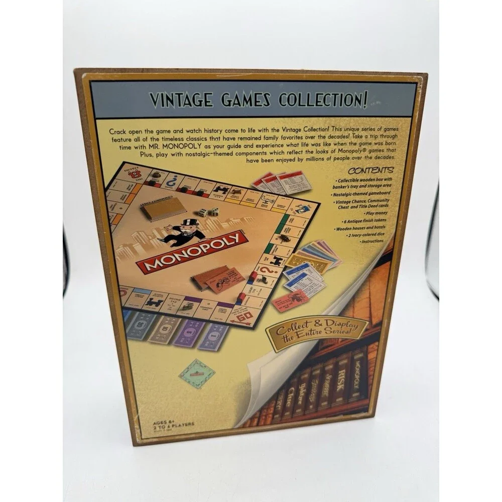 MONOPOLY Vintage Game Collection Wooden Bookshelf Board Hasbro 42749 : COMPLETE